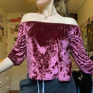 Crushed velvet off the shoulder crop top